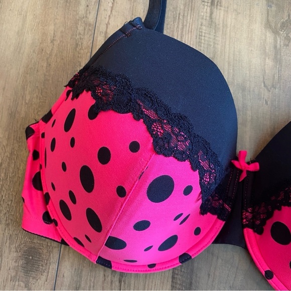 Pink and Black Polka Dot Lace Bra • Size 42DD • EUC - Picture 2 of 5